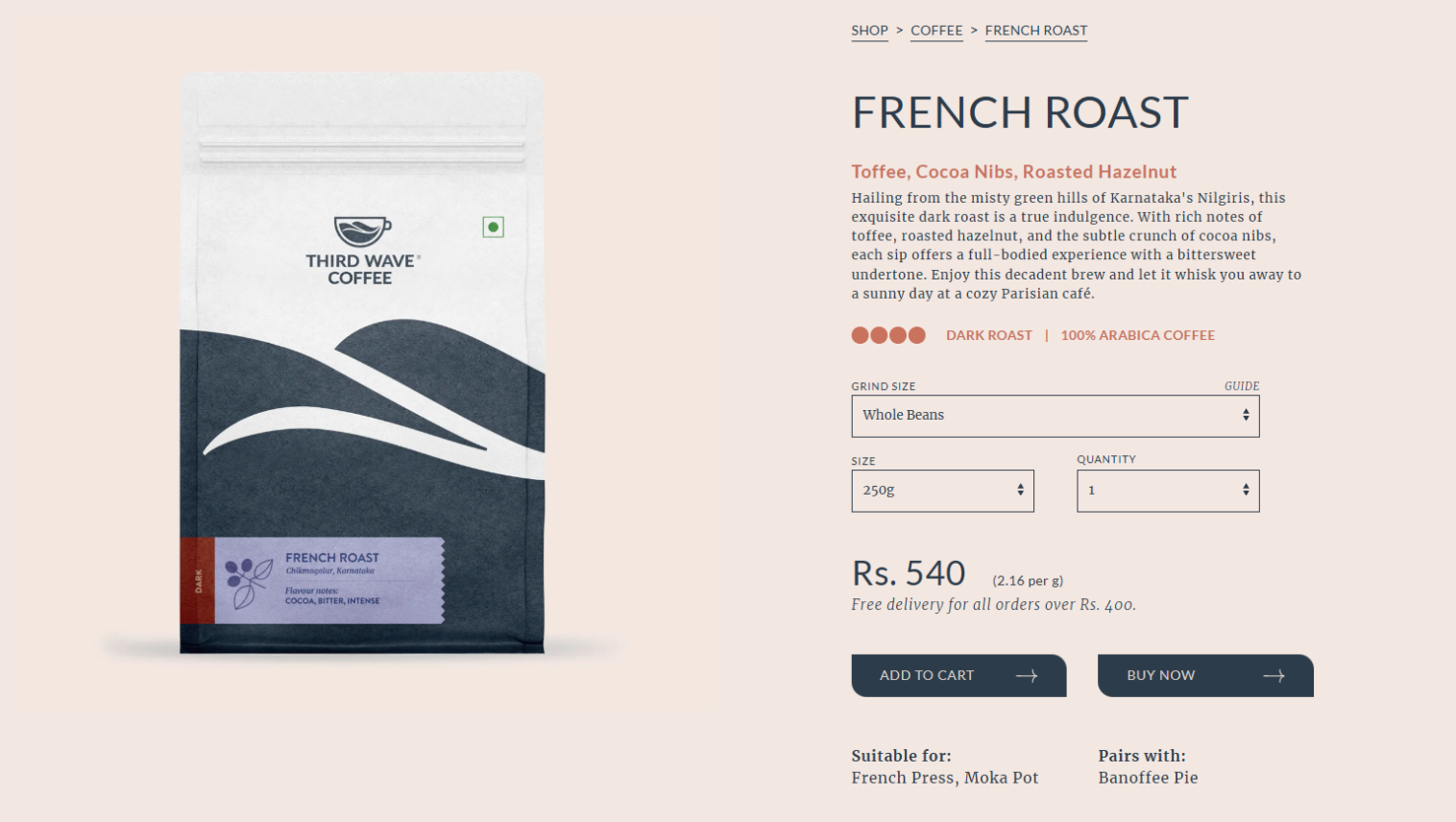 Third Wave Coffee product page design