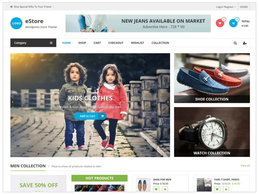 eStore free ecommerce WordPress theme