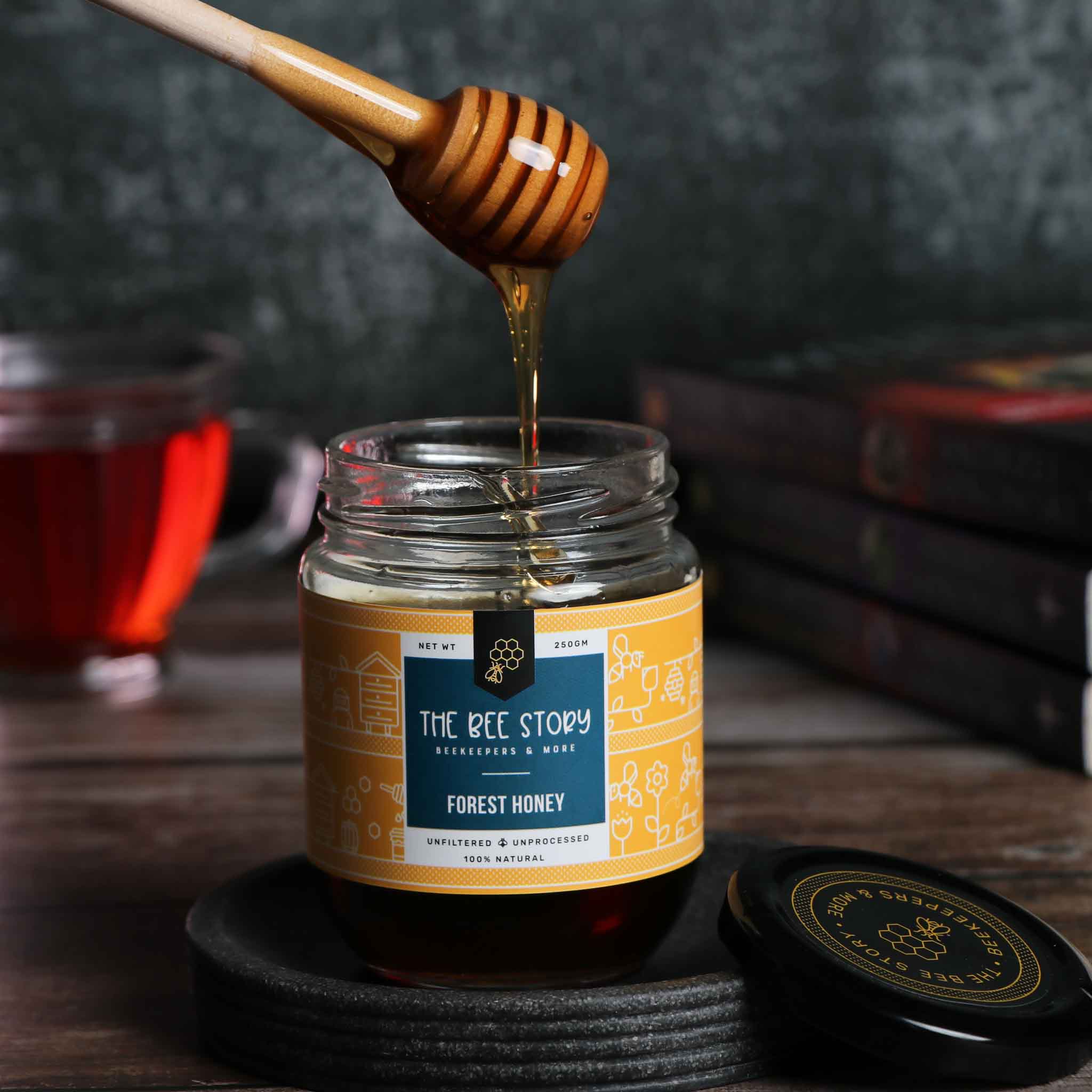 creative product photography for the bee story honey brand