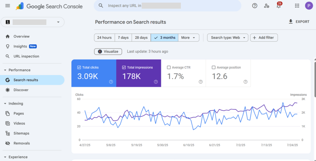 google search console dashboard