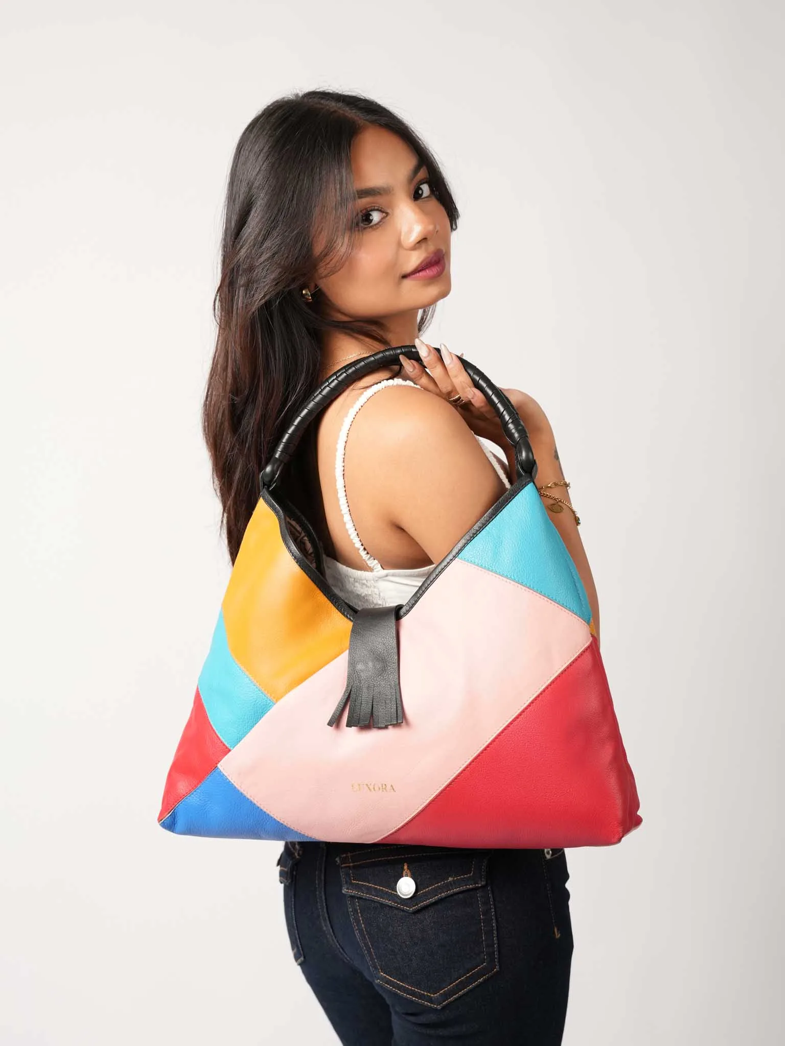 Luxora leather bag product photography