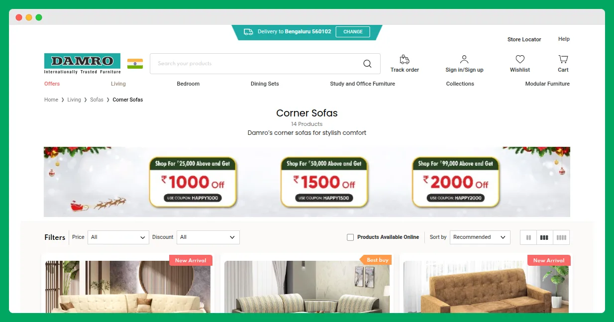 damro website with festive offers 2