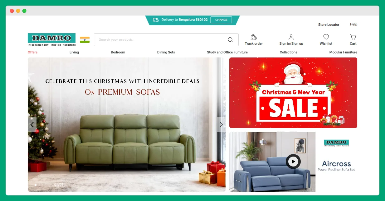 damro website with festive offers